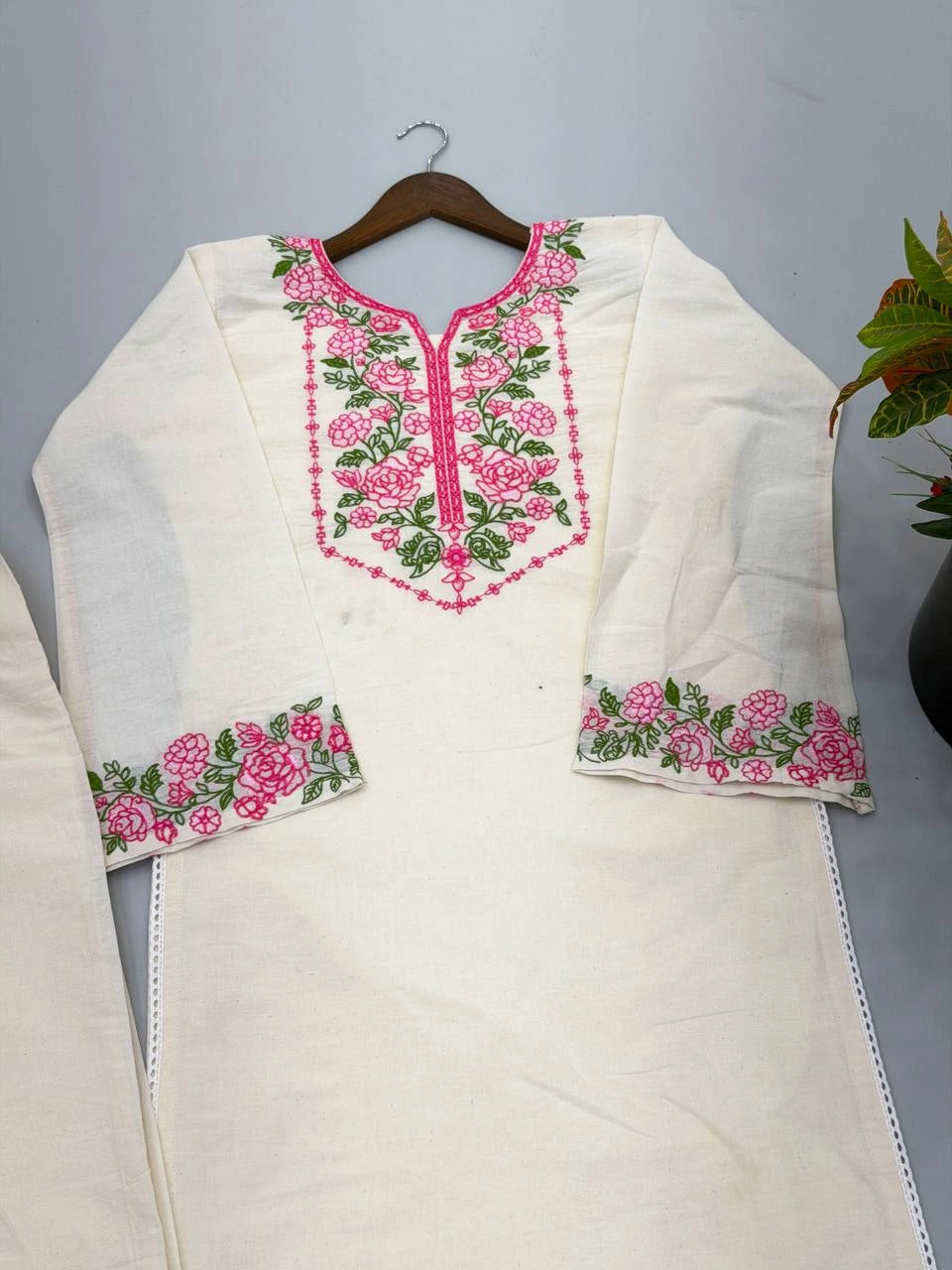 Off White Embroidered Coord Set Top Flat Lay Hanger Detail KC25